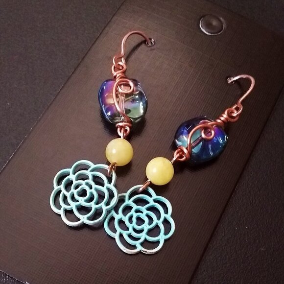 Patina Paint + Semi-Precious Beads + Warped Glass Tiles + Wire Wrapped Copper! - Picture 1 of 8